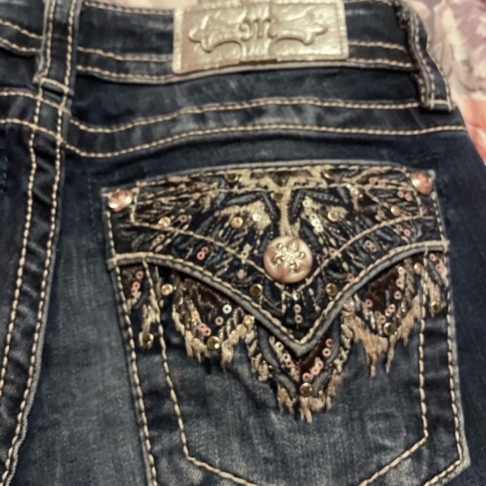 Miss Me Blue Jeans with Ornate Embellishments
